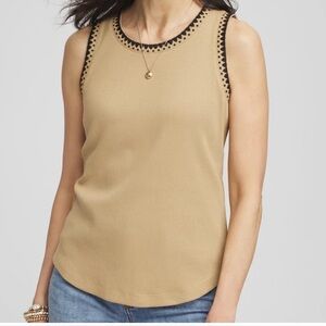 Chico's Beige Tank Top with Black Accents
